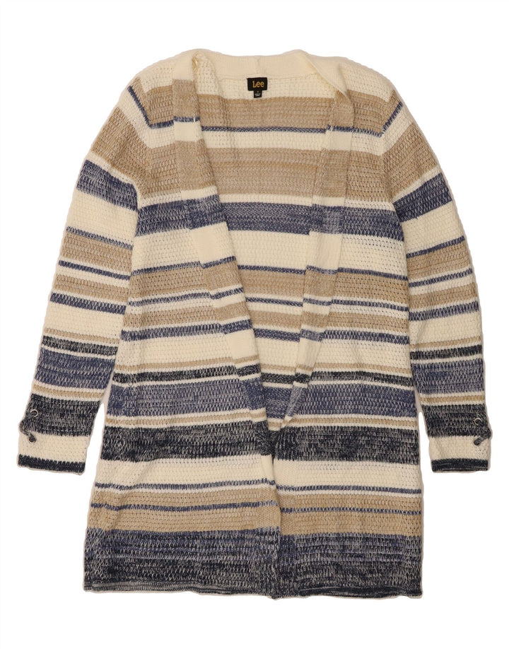 LEE Womens Longline Open Cardigan Sweater UK 14 Medium Beige Striped Vintage Lee and Second-Hand Lee from Messina Hembry 