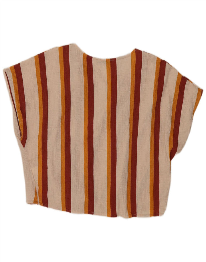 Zara Womens Trafaluc Blouse Top UK 14 Large Off White Rayé Polyester