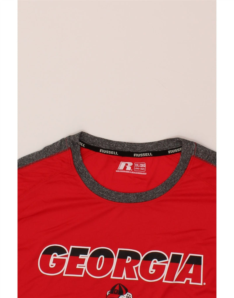 RUSSELL ATHLETIC Mens George Graphic T-Shirt Top 2XL Red Colourblock Vintage Russell Athletic and Second-Hand Russell Athletic from Messina Hembry 