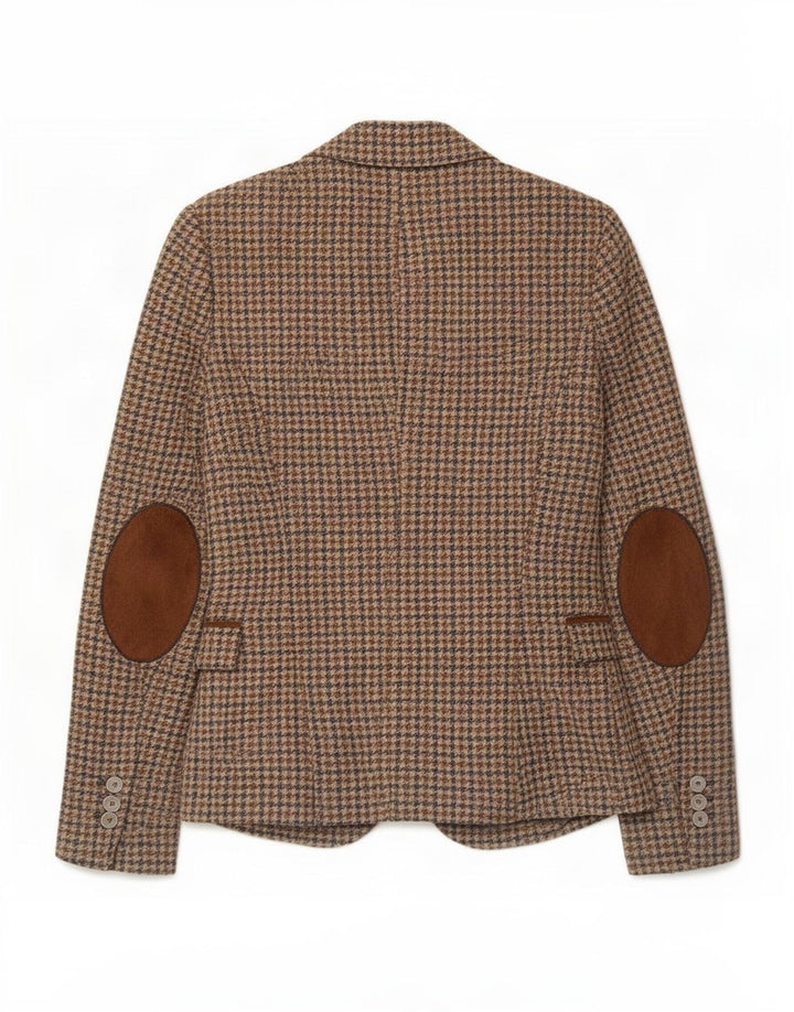 Zara Womens 1 Button Blazer Jacket UK 10 Petite laine pied-de-poule marron