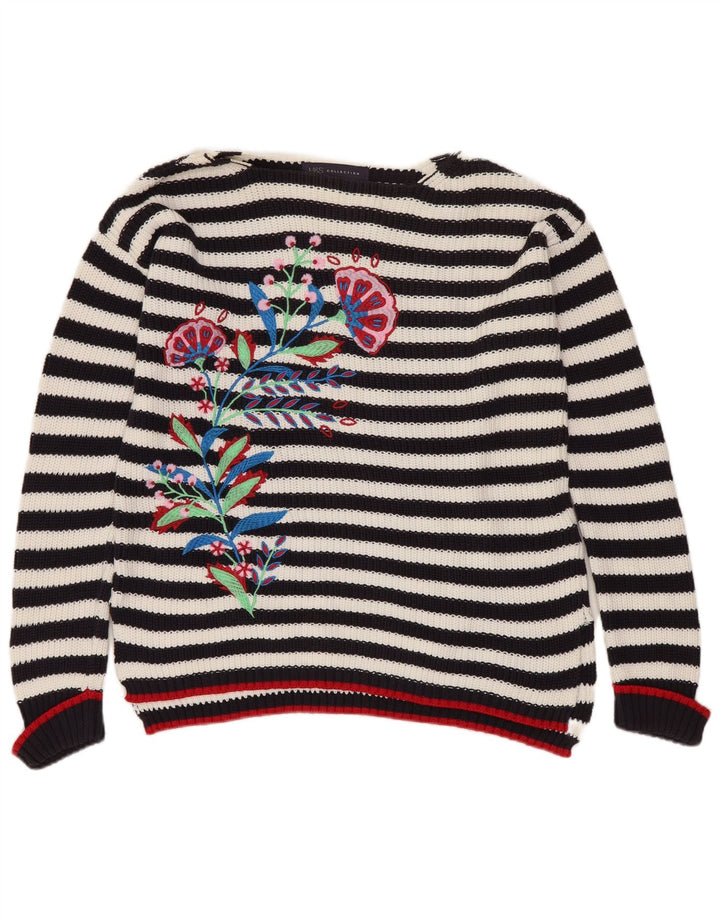 MARKS & SPENCER Pull col bateau pour femme UK 10 Petit motif floral noir