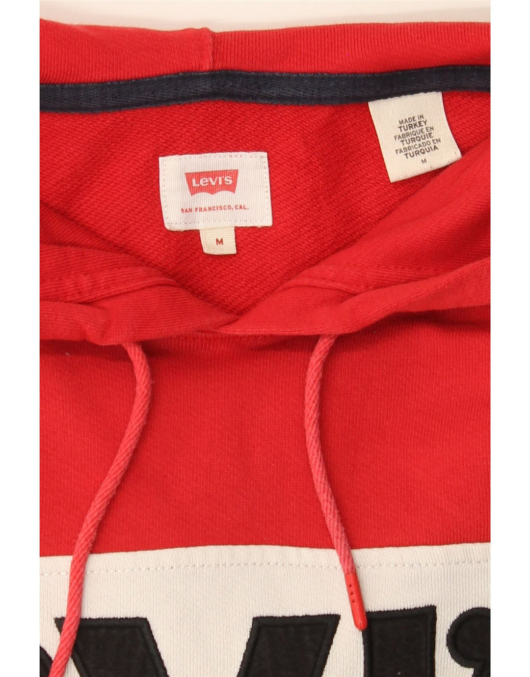LEVI'S Mens Graphic Hoodie Jumper Medium Red Colourblock Cotton Vintage Levi's and Second-Hand Levi's from Messina Hembry 