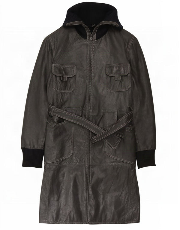 Conbipel Manteau En Cuir Femme IT 46 Large Noir Colourblock