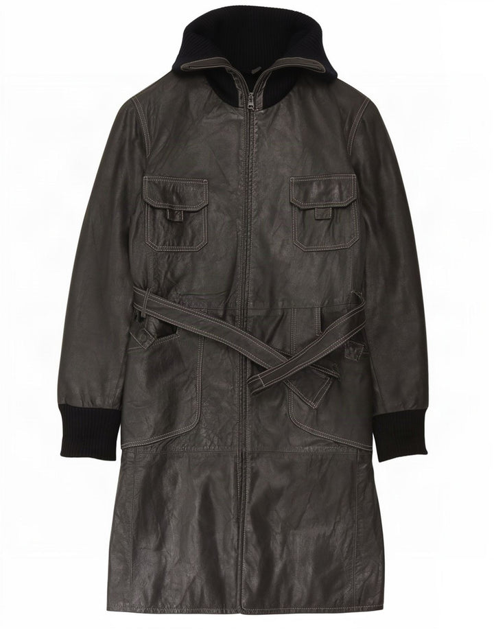 Conbipel Manteau En Cuir Femme IT 46 Large Noir Colourblock