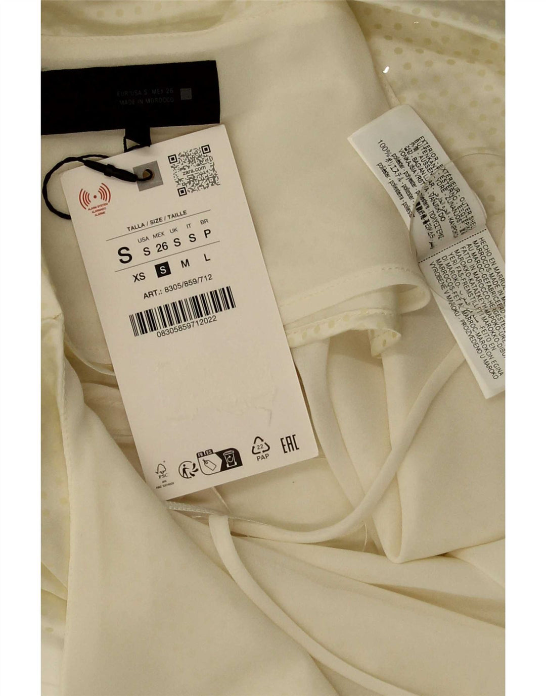 Zara Haut court à épaules dénudées pour femme UK 10 Petit polyester moucheté blanc cassé