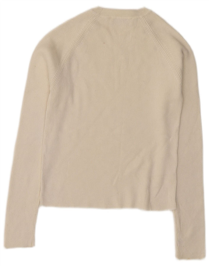 Zara Pull court à col rond pour femme UK 12 Blanc moyen