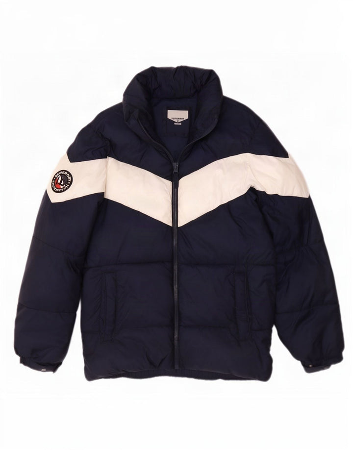 Superdry Veste matelassée pour hommes UK 36 Small Bleu Marine Colorblock Polyester