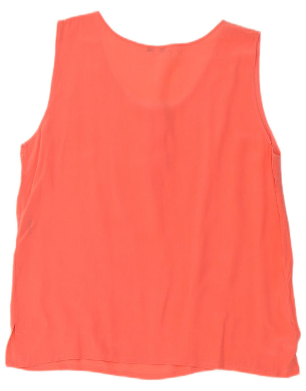 vintage Femme Blouse Sans Manches Top UK 14 Grande Soie Orange