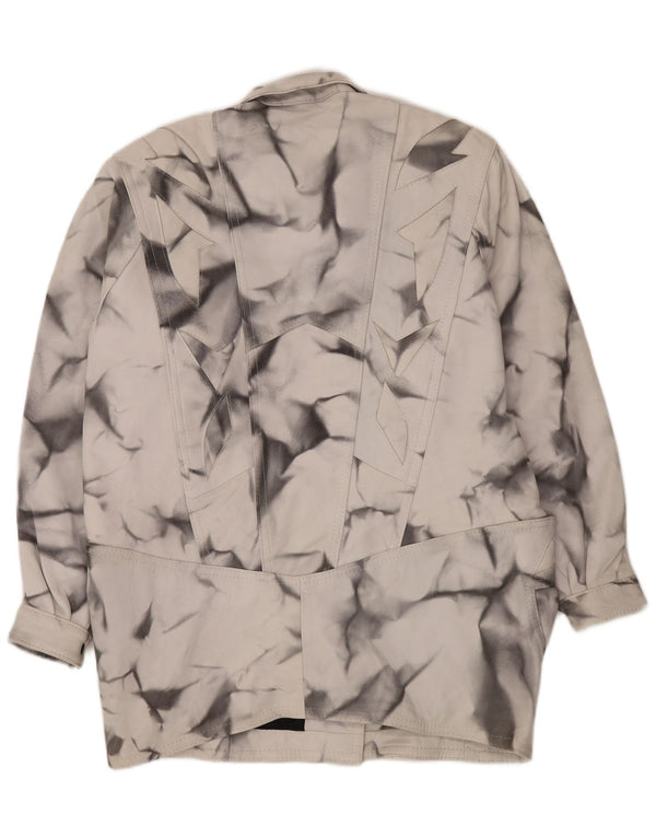 VINTAGE Femmes Loose Fit Manteau en cuir UK 20 2XL Gris Géométrique