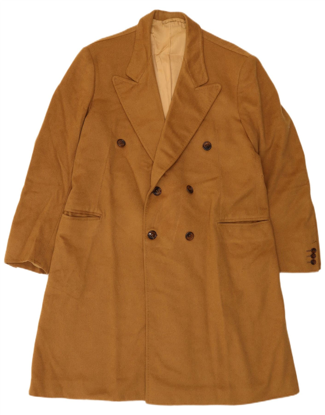vintage Mens Double Breasted Coat UK 36 Petit Beige