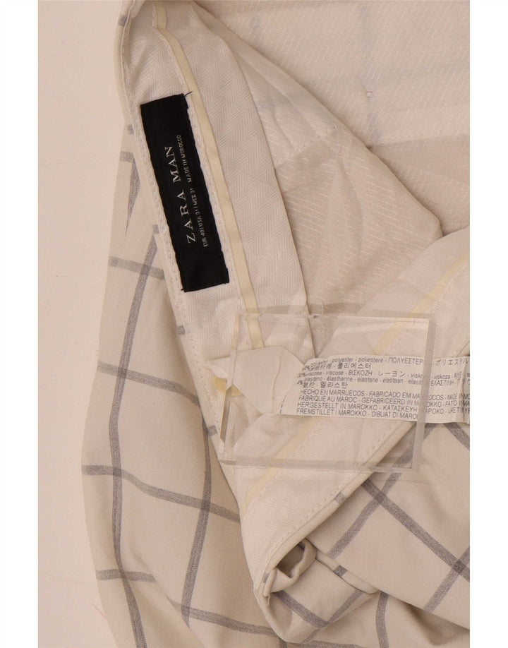 Zara Pantalon chino slim pour homme EU 40 Medium W31 L33 Blanc à carreaux Polyester