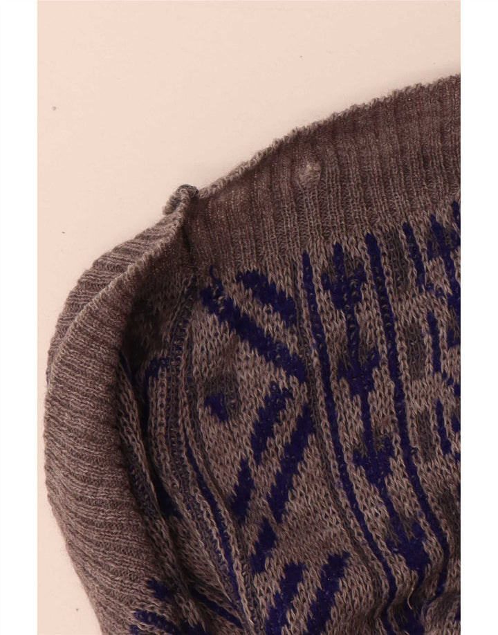 vintage Mens Crew Neck Jumper Pull 2XL Bleu Géométrique
