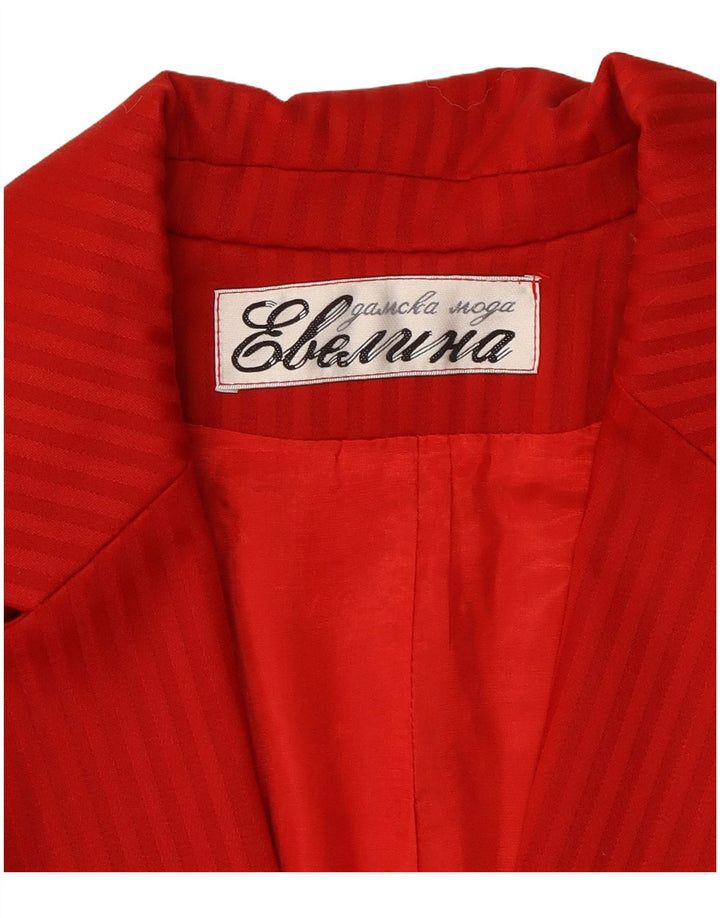 vintage Femmes Crop 1 Bouton Blazer Veste UK 14 Moyen Rouge Pinstripe