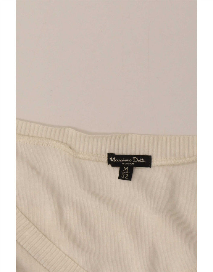 Massimo Dutti Pull court à col en V pour femme UK 12 Medium Off White