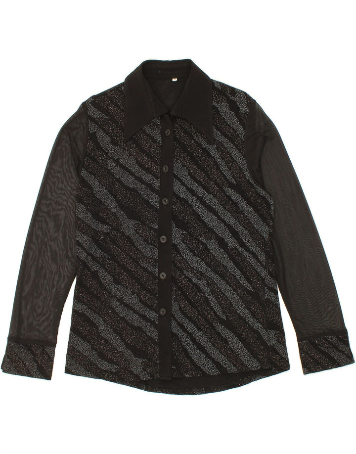 VINTAGE Womens Shirt Blouse UK 14 Medium Black Striped Vintage Vintage and Second-Hand Vintage from Messina Hembry 