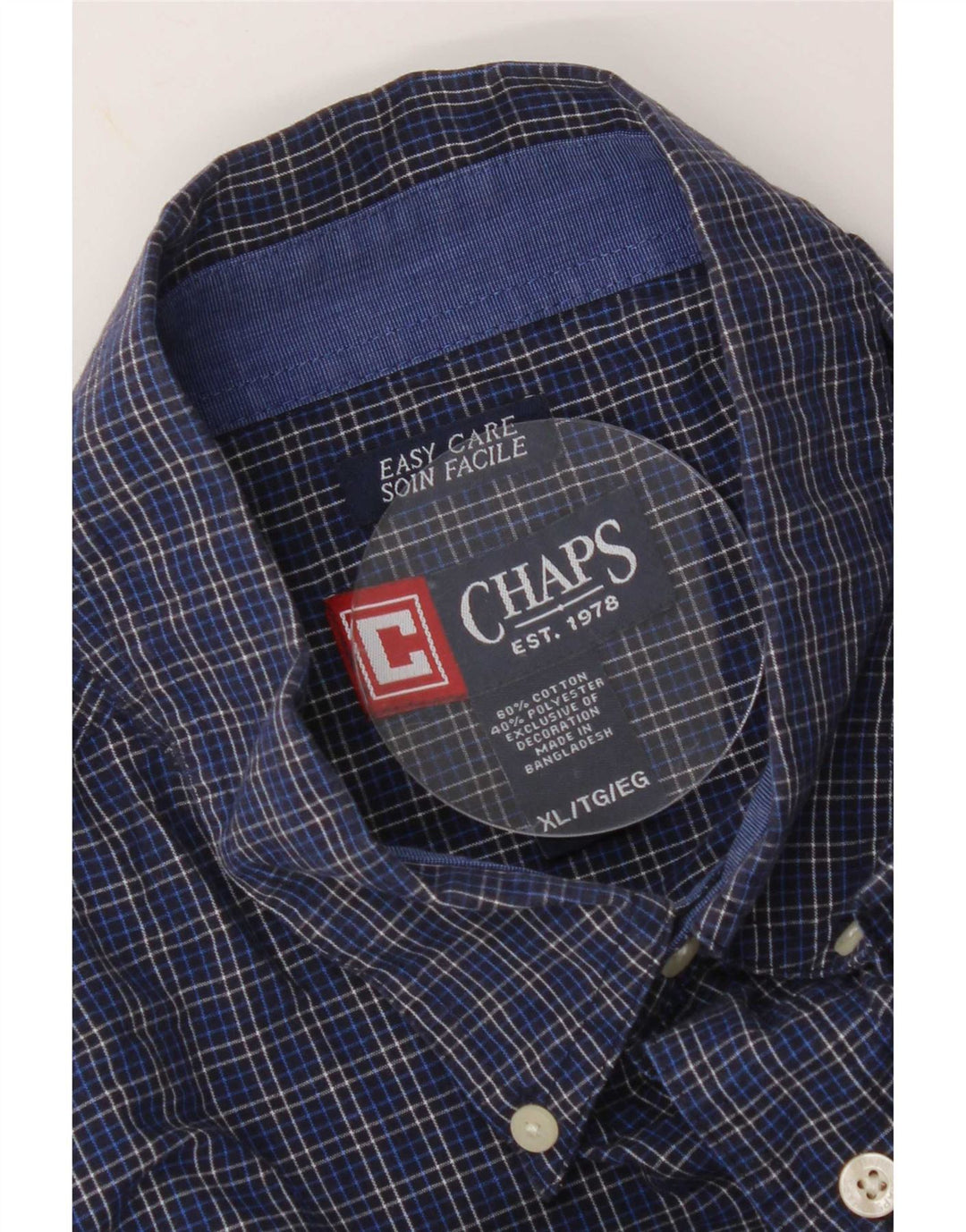 Chaps Chemise Homme Easy Care XL Bleu Marine à Carreaux Coton