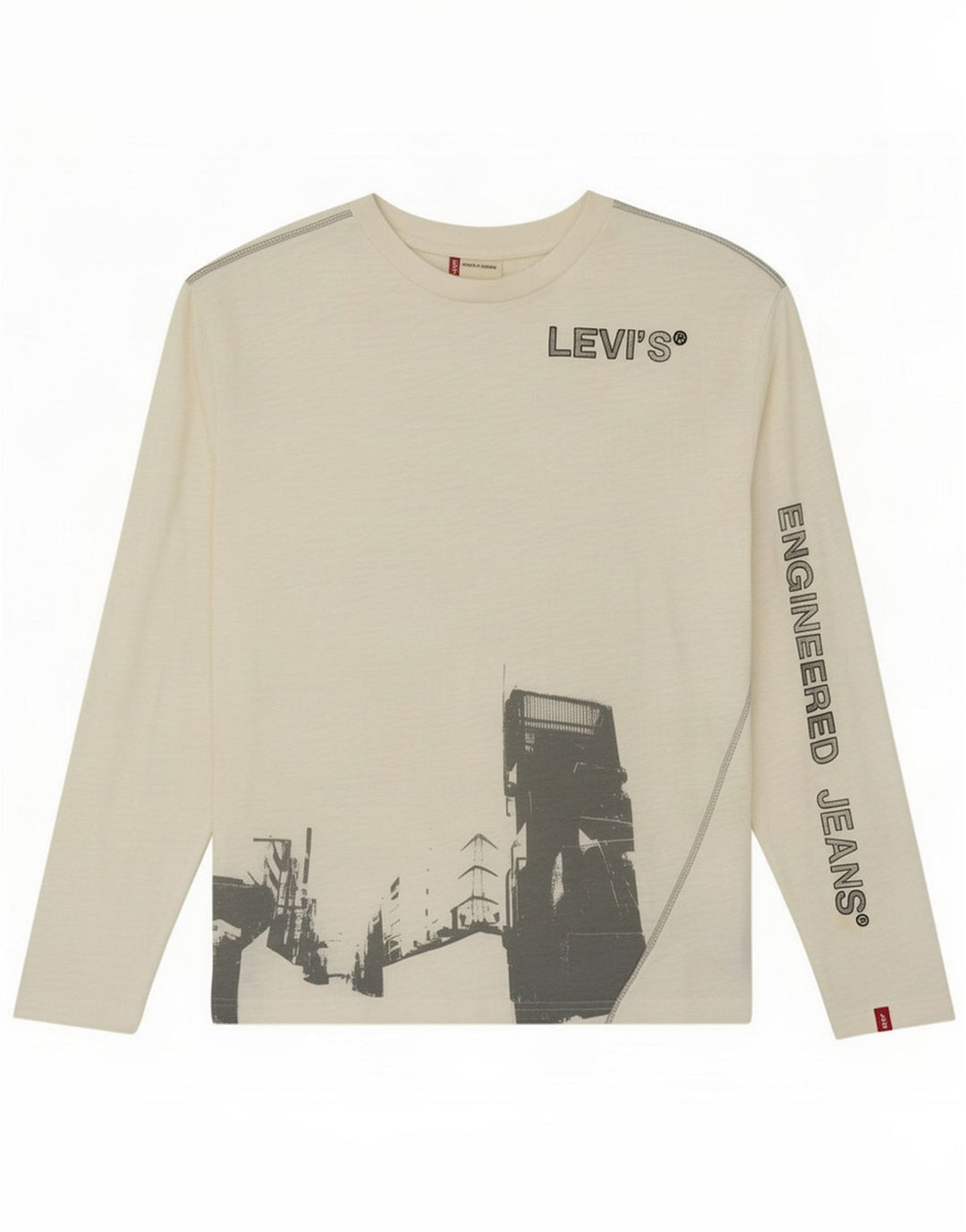 Levi's Mens Engineered Jeans Graphic Top Manches Longues Grand Coton Blanc