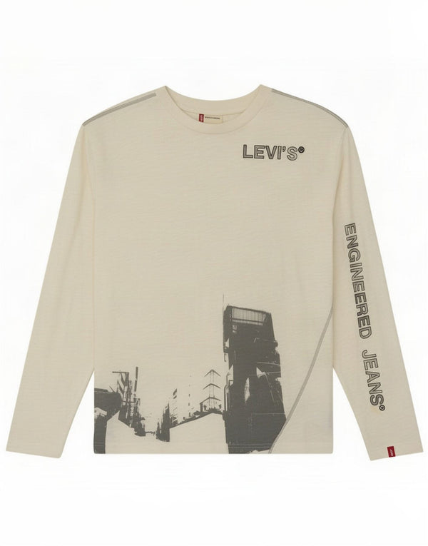Levi's Mens Engineered Jeans Graphic Top Manches Longues Grand Coton Blanc