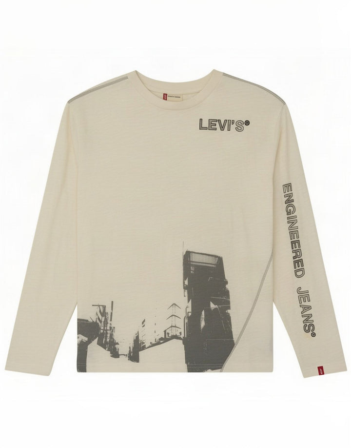 Levi's Mens Engineered Jeans Graphic Top Manches Longues Grand Coton Blanc