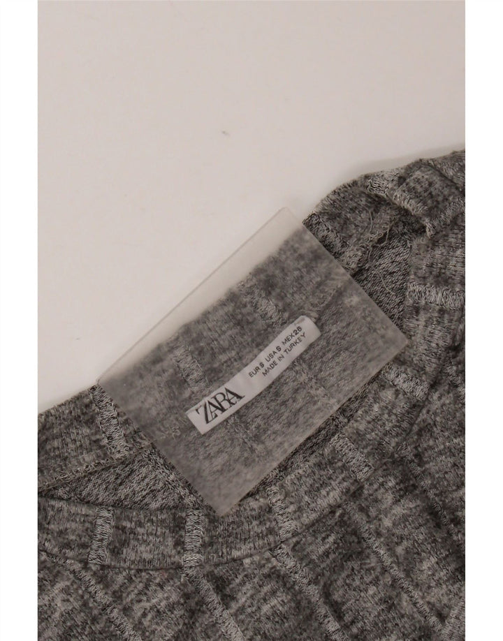 Zara Womens Crop T-Shirt Top UK 10 Petit Gris Moucheté Polyester