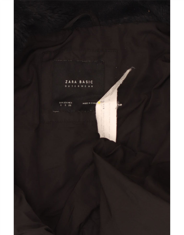 Zara Veste matelassée à capuche pour femme UK 10 Small Noir Polyester