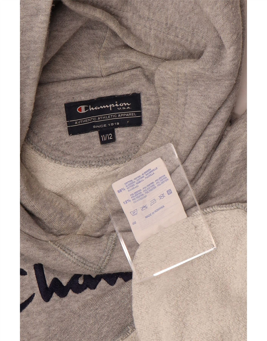 CHAMPION Pull à capuche graphique pour garçon 11-12 ans Gris Coton