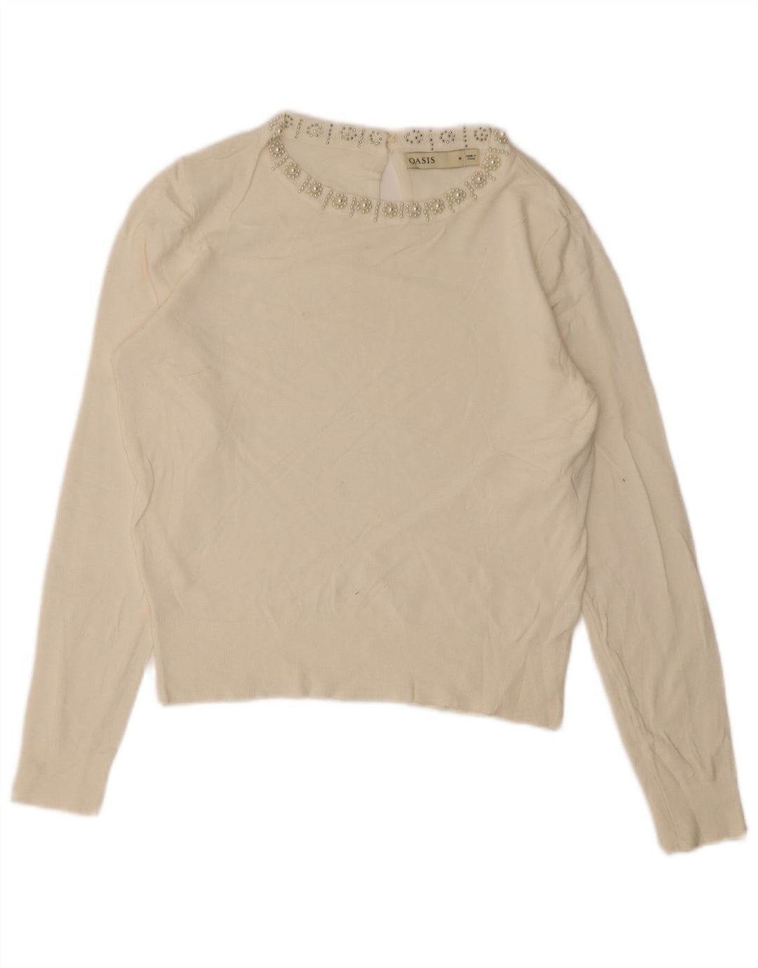 Oasis Pull col bateau pour femme UK 14 Medium Blanc Viscose