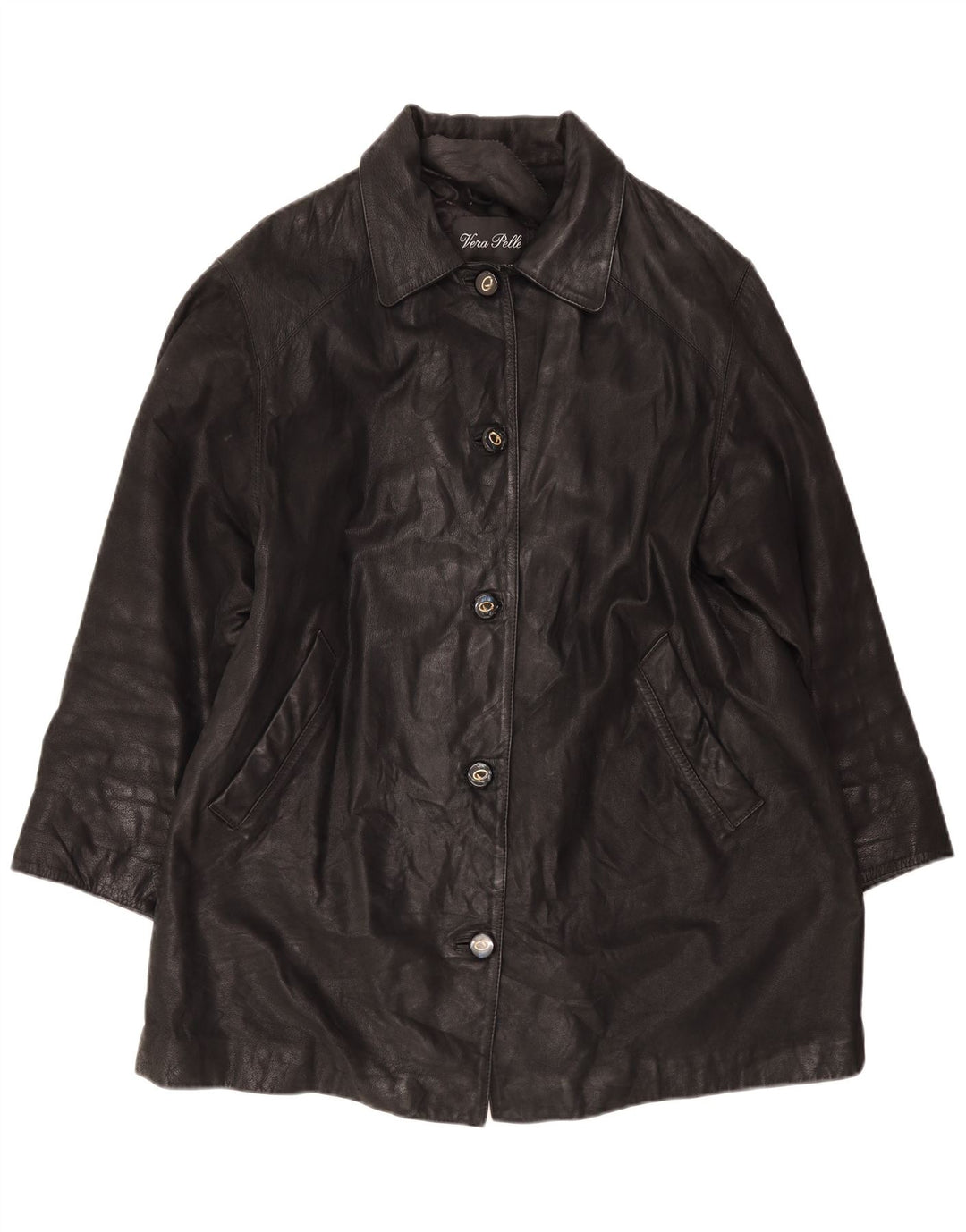 manteau en cuir surdimensionné vintage pour femmes IT 46 Grand Noir