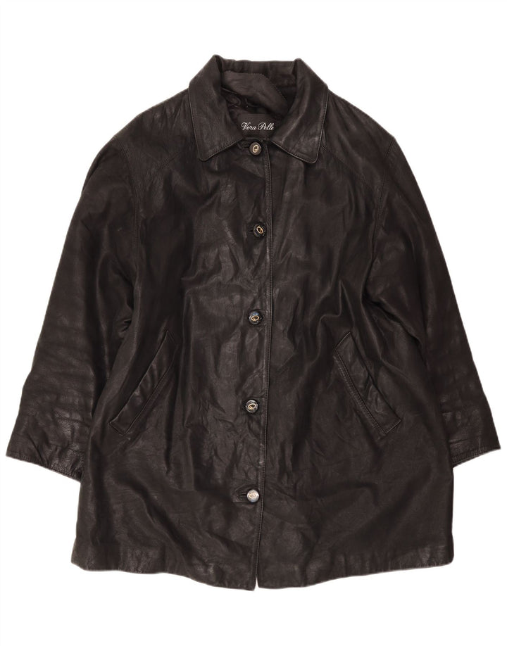 manteau en cuir surdimensionné vintage pour femmes IT 46 Grand Noir