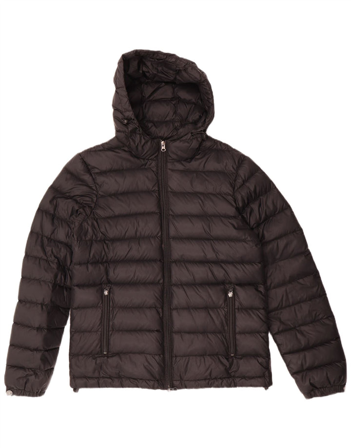 ARMANI JEANS Veste matelassée à capuche pour femme UK 14 Medium Noir Polyamide