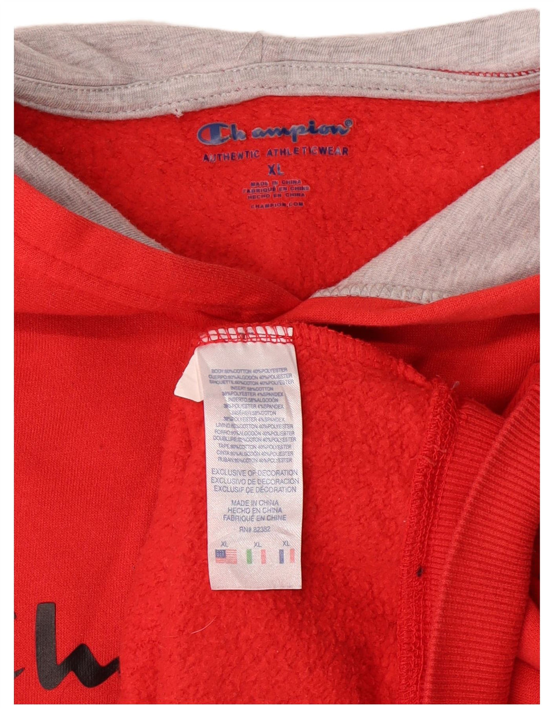 Champion Pull à capuche graphique pour garçon 13-14 ans XL Rouge Coton