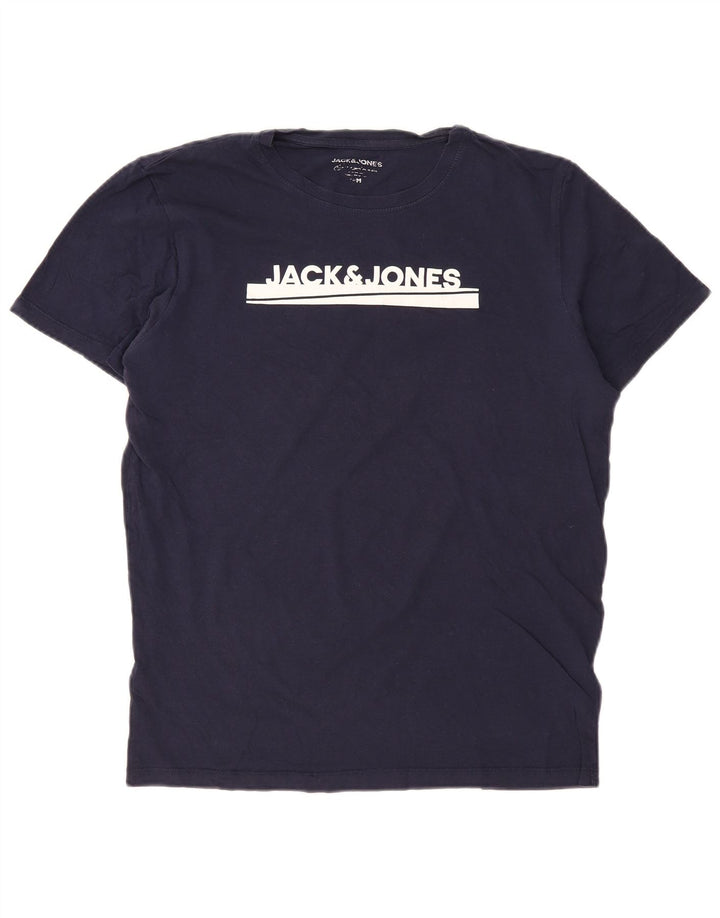 JACK & JONES T-Shirt Graphique Homme Bleu Marine Moyen Coton