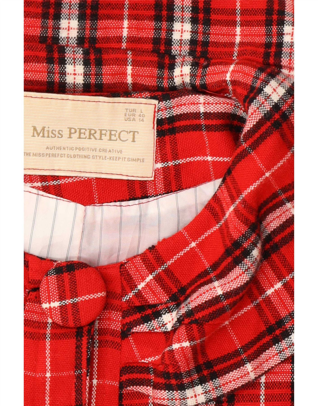 vintage Femmes Court Pardessus EU 40 Moyen Rouge Check