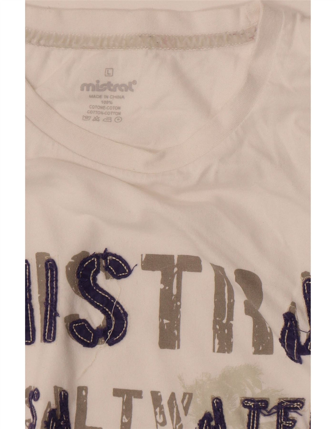 Mistral Mens Graphic T-Shirt Top Large Blanc Coton