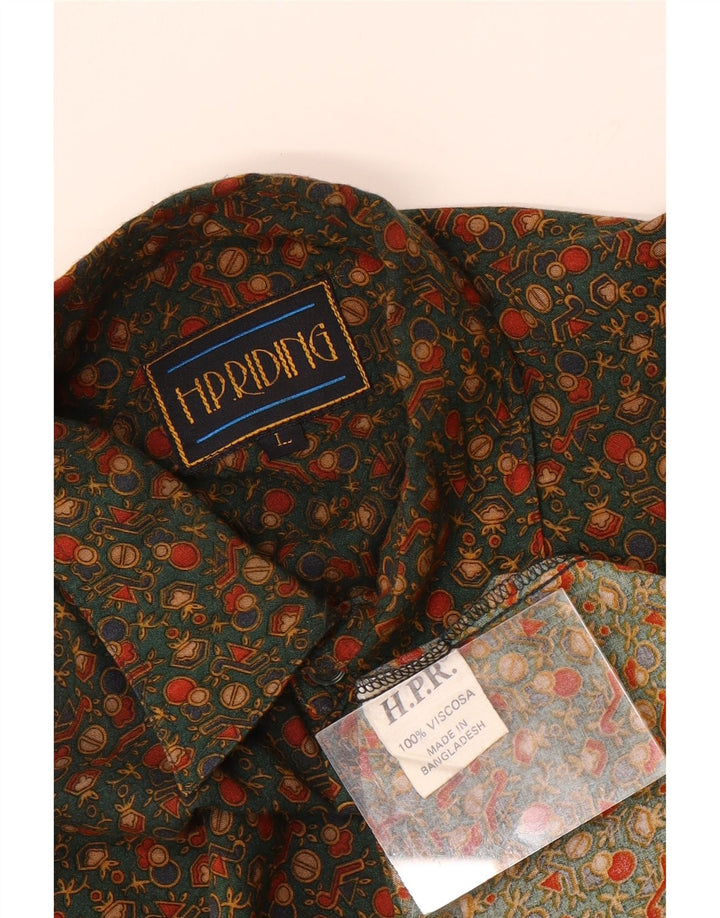 VINTAGE Chemise Homme Large Kaki Géométrique Viscose