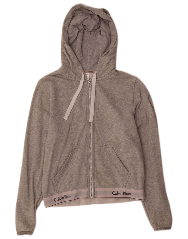 CALVIN KLEIN Pull à capuche zippé Crop Graphic pour femme UK 10 Petit Gris
