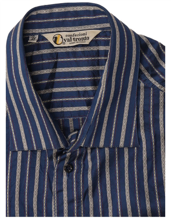 vintage Chemise Homme Taille 42 16 1/2 Grande Rayure Bleue
