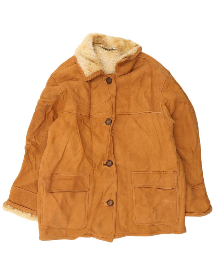 Veste Shearling Femme Vintage IT 46 Grand Cuir Marron