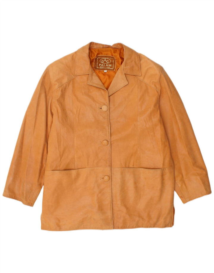 veste en cuir femme vintage UK 16 Grand Beige