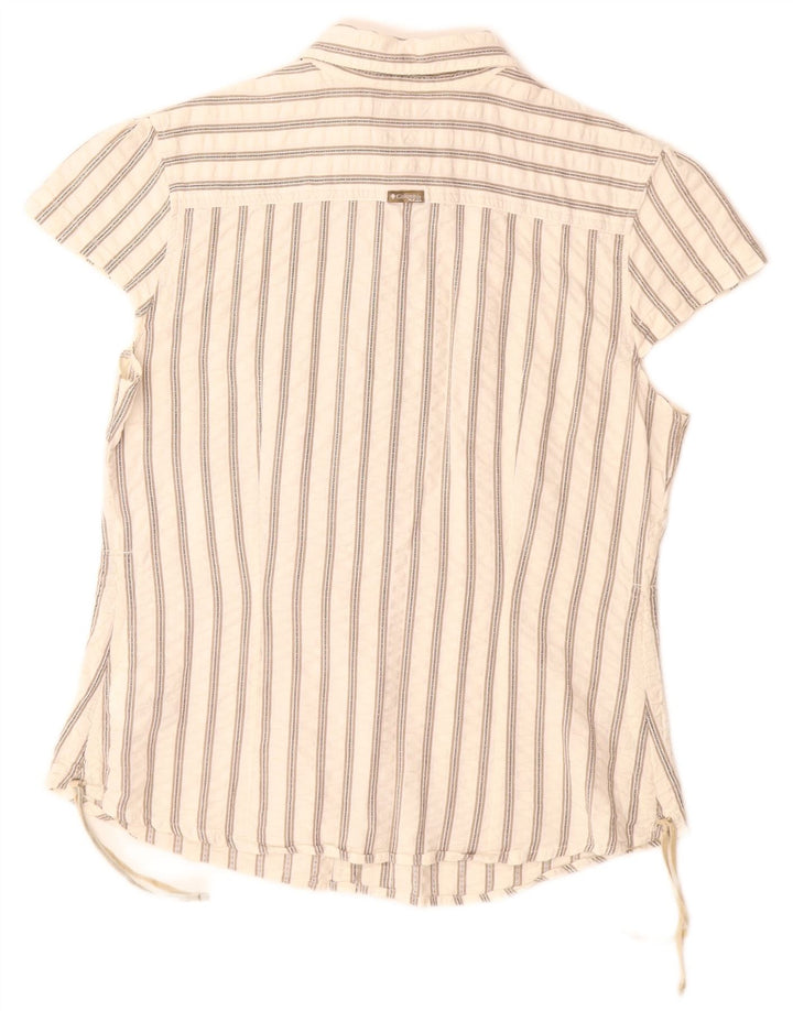 COLUMBIA Chemise à manches courtes pour femme UK 14 Grand coton rayé blanc