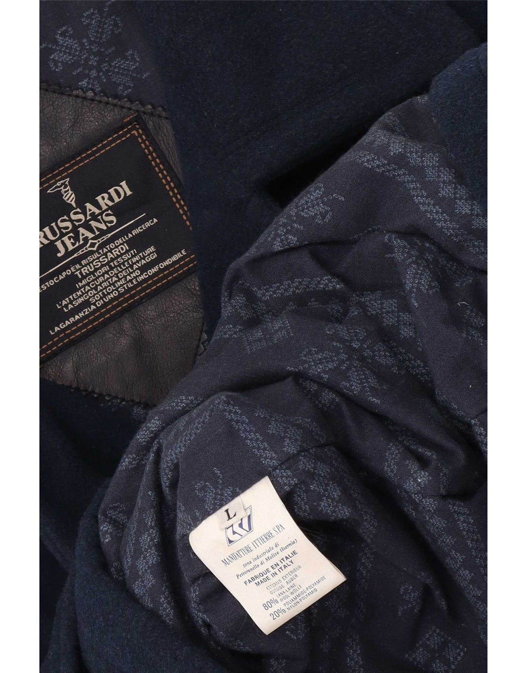 Trussardi Jeans Manteau Homme UK 40 Large Bleu Marine Laine