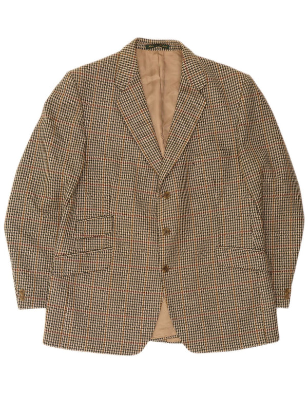DONEGAL Veste Blazer 3 Boutons Homme UK 46 3XL Beige Pied-de-Poule Laine Vierge
