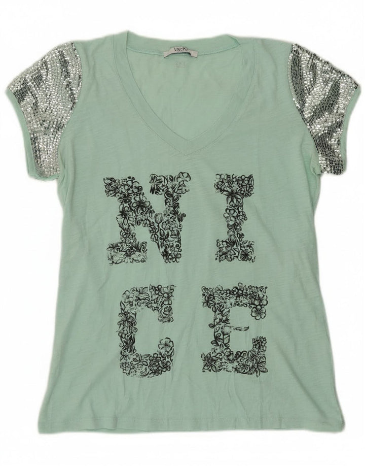 Liu Jo T-shirt graphique pour femme UK 12 Vert moyen moderne