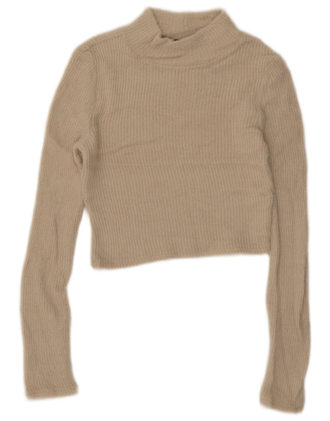 Zara Womens Crop Turtle Neck Jumper Sweater UK 8 Petit Beige Polyamide