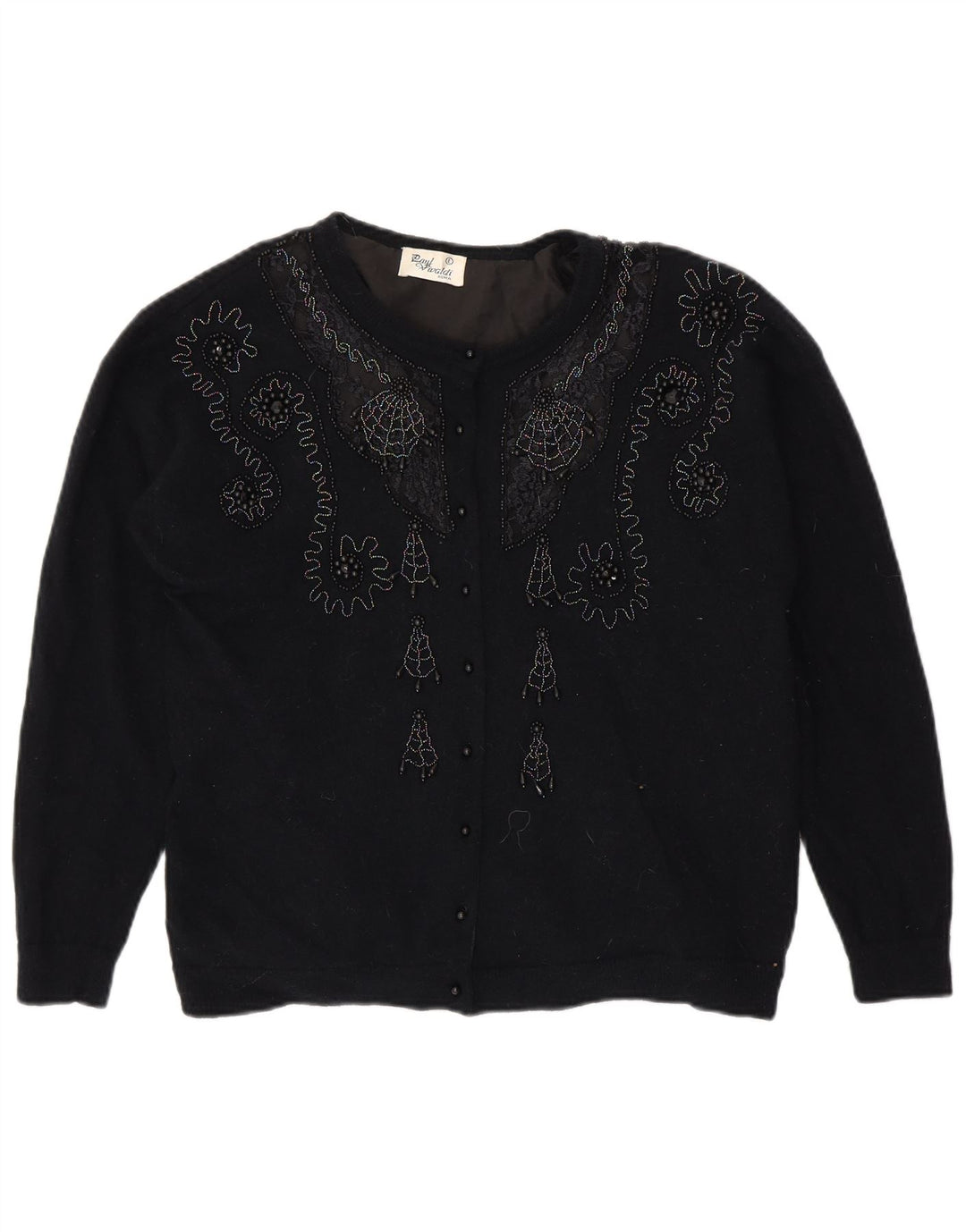 VINTAGE Pull Cardigan Femme UK 16 Grand Bleu Marine Paisley