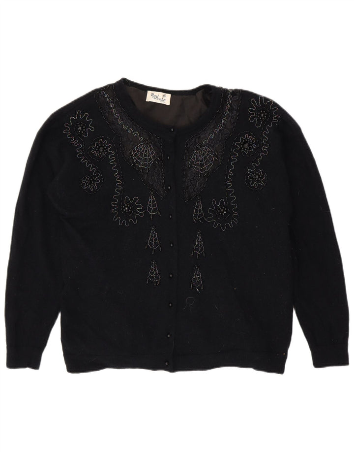 VINTAGE Pull Cardigan Femme UK 16 Grand Bleu Marine Paisley