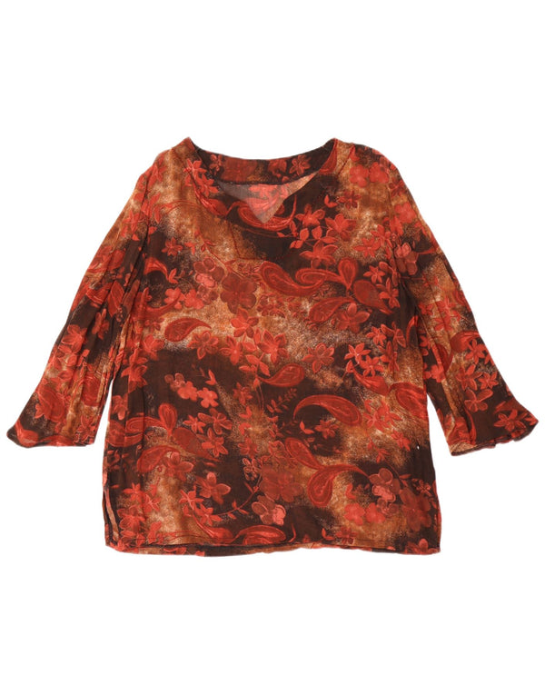 vintage Femme 3/4 Manches Tunique Top UK 14 Medium Brown Paisley