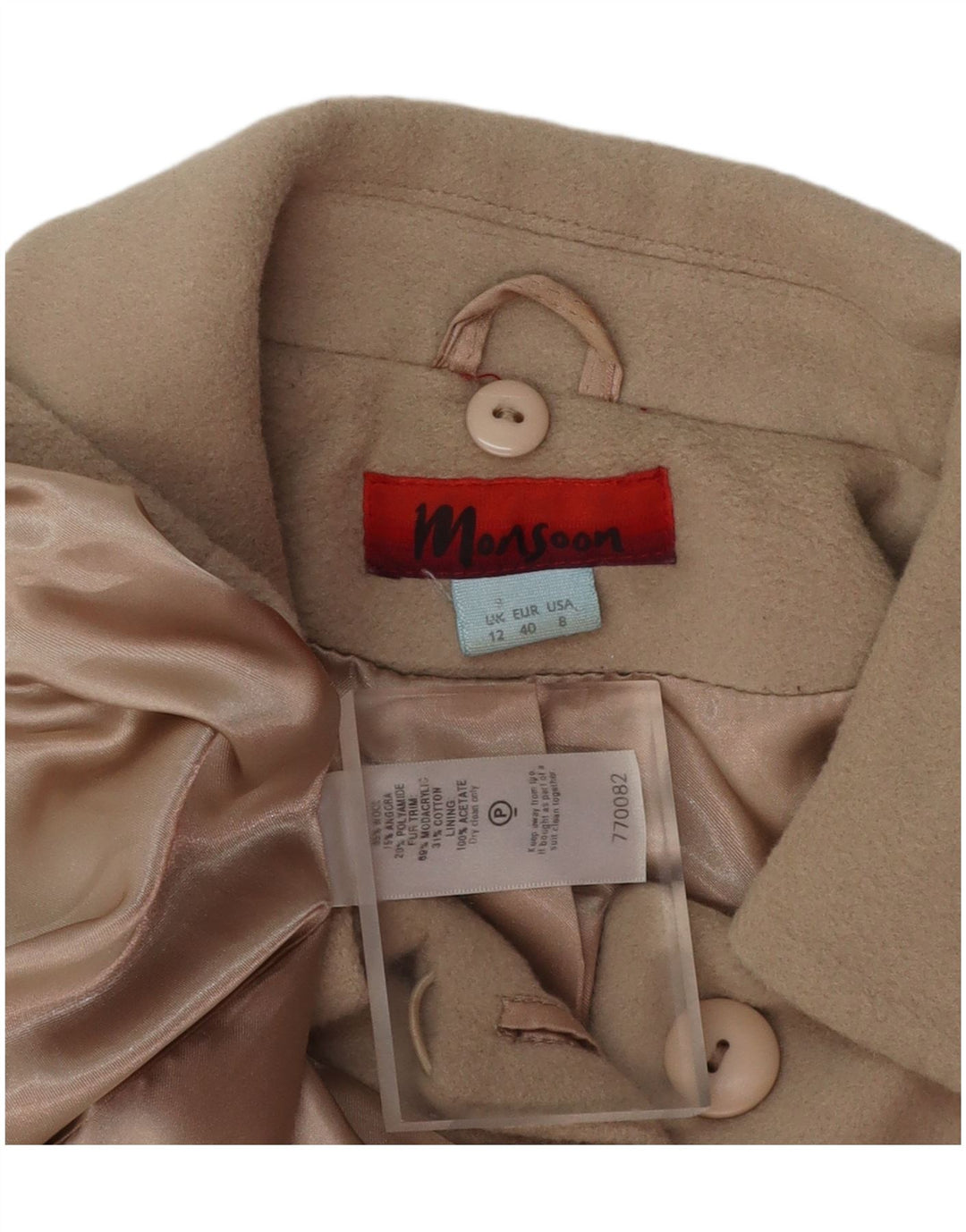 MONSOON Manteau Femme UK 12 Laine Beige Moyen