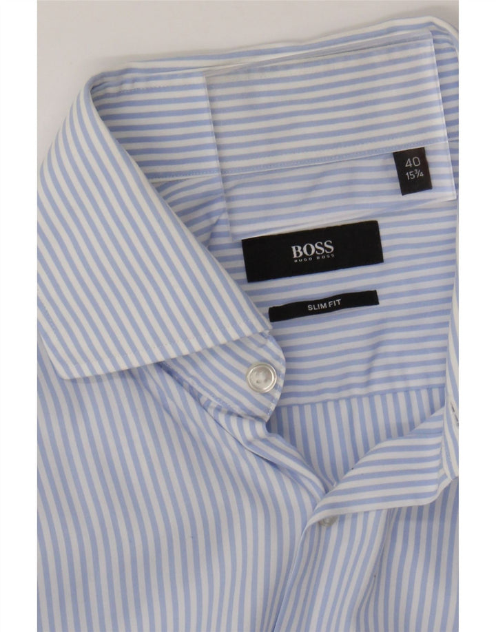 HUGO BOSS Mens Slim Fit Shirt Size 40 15 3/4 Medium Blue Striped