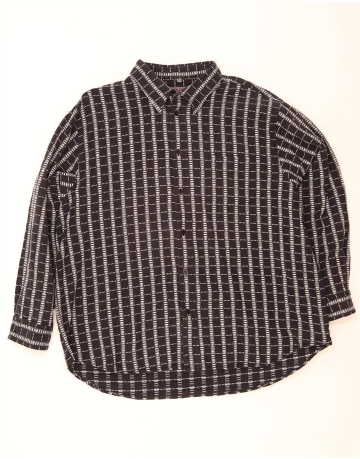 vintage Chemise Homme Taille 47/48 2XL Bleu Marine Check Coton
